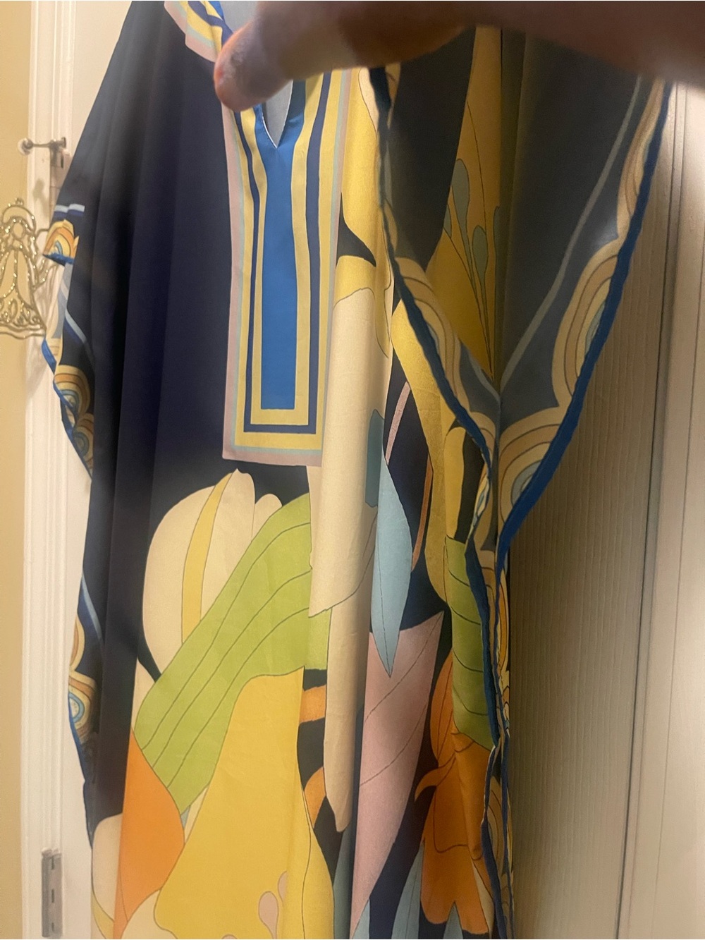 Colorful Floral Kaftan Tunic - Navy, Yellow, Green - Picture 14 of 16